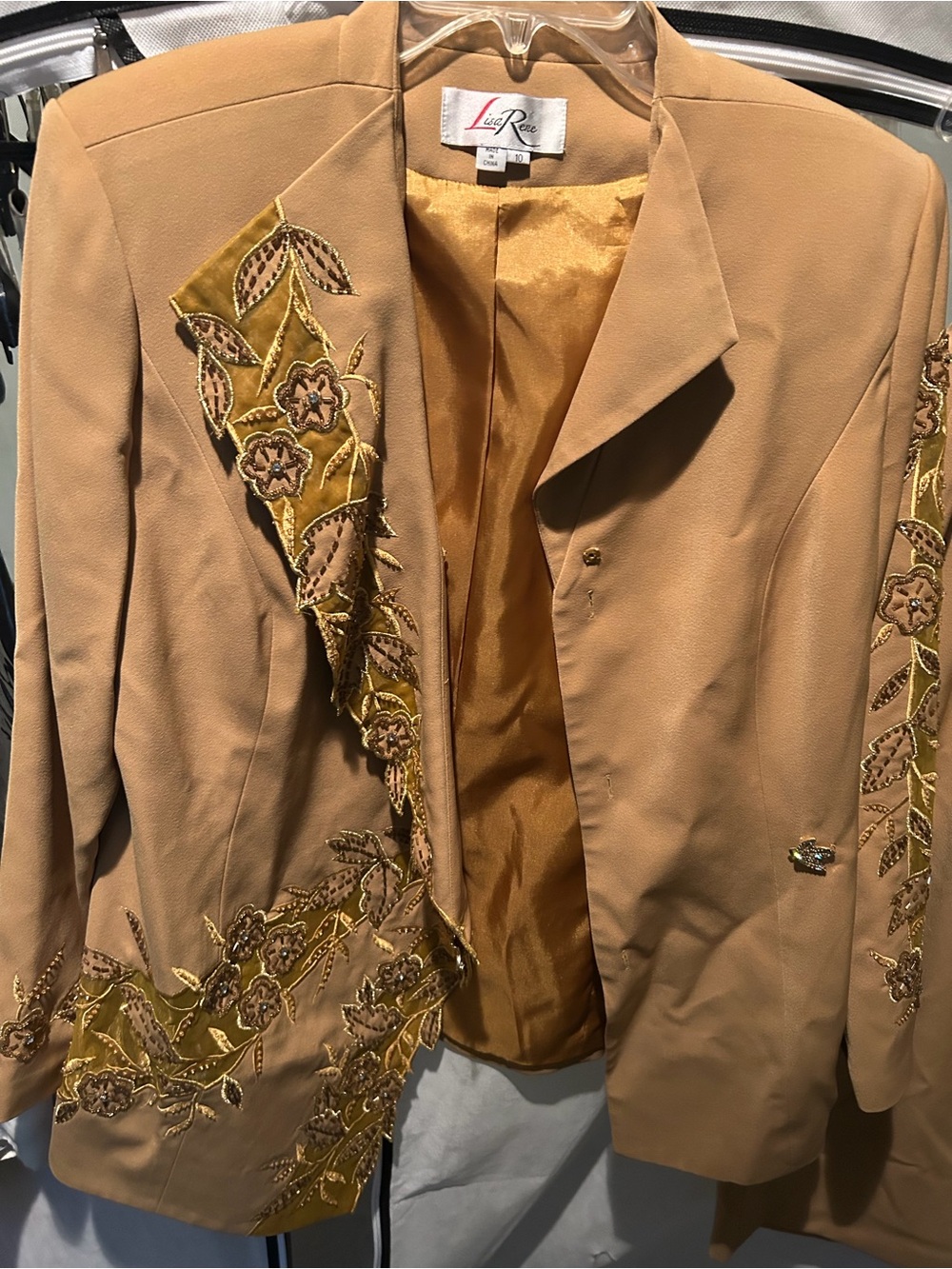 Women's Tan Embellished Blazer Jacket